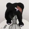 Chapéu de tricô de aba larga com orelhas de urso de pelúcia e pompom, de alta qualidade, para mulheres, outono e inverno, quente e versátil, proteção para as orelhas