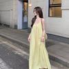 Verano Nuevo Estilo Francés Suave Tirantes Vestido Amarillo Estilo Coreano Estilo Vacacional Suelto Reductor de Edad Línea A Falda Larga