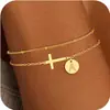 Pulseira Cruz de 26 Letras da Amazon, Moderna e Estilosa, Versátil para o Dia a Dia, Joia Empilhável de Camada Dupla para Mulheres 2025