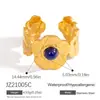 Anillo de Acero Inoxidable Europeo y Americano Incrustado con Piedra Natural Ojo del Diablo Ajustable Corazón Simple Pulsera Chapada en Oro Real de 18K