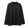 Camiseta de manga larga de algodón pesado de moda estilo Hong Kong con cuello semi-alto para mujer, casual y elegante, estiliza y versátil, adecuada tanto para llevar sola como debajo de otra prenda.