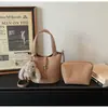 Bolso Cubo de Nicho Estilo Coreano para Mujer Nuevo Modelo 2026 con Acabado de Alta Gama, Bolso de Mano Sencillo con Patrón de Lichi, Bolso de Hombro y Cruzado de Lujo Ligero