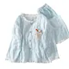 Conjunto de Pijama de Algodón Lindo de Nube de Dibujos Animados para Niñas, Conjunto de Dos Piezas de Cárdigan de Manga Larga para Primavera y Otoño para Niñas Mayores