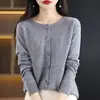 Cárdigan de Lana con Patrón de Osmanthus Transfronterizo para Mujer, Suéter de Punto Ajustado para Otoño e Invierno, Top Redondo Sin Costuras, Moderno