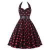 Ropa de Verano para Mujer Vestido Estilo Retro Hepburn Años 50 Brocado Halter Estampado Encaje con Cordones Cintura Falda con Dobladillo Grande