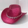 Sombrero de Vaquero Británico Unisex para Hombres y Mujeres Tocado Nupcial Decorativo Exquisito Piedras de Strass Cinturón de Accesorios de Amor Viaje Playa