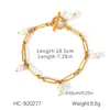 Pulseira de Pérolas de Água Doce com Concha Europeia e Americana de Alto Padrão Pulseira de Corrente Cubana de Aço Inoxidável Dourado 18K Joia de Mão Feminina Que Não Desbota