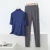Conjunto de dos piezas de pijama y pantalón de modal ligero de verano, holgado, talla grande, ropa casual para el hogar para mujer