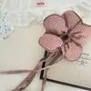 Flor de Cinta a Cuadros Vintage Anillo para el Pelo de Intestino Grande Bola Cuerda para el Pelo Cuerda para el Pelo Banda Elástica