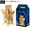Cubiertos de Acero Inoxidable Transfronterizo de Amazon Cuchillo y Tenedor 1010 Cuchillo, Tenedor y Cuchara de Estilo Occidental Juego de 24 Piezas Cuchillo y Tenedor para Carne Caja de Regalo