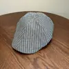 Gorra de Béisbol a Rayas Estilo Japonés para Pareja, Primavera y Verano, Reversible, Bordado de Letras, Boina Retro Versátil para el Sol