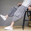 Pantalones Bombachos de Lino a Cuadros Estilo Chino de Verano para Hombre, Pantalones Capri Delgados, Shorts de Playa, Pantalones Holgados de Algodón y Lino de Pierna Ancha