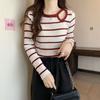 Blusa de Tricô Listrada de Manga Longa para Mulheres, Outono e Inverno 2026, Design Único, Vazada, Modelagem Justa, Top Curto Versátil
