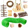 Conjunto de Brinquedos para Decoração de Terrário de Hamster Dourado Túnel Retrátil Casa de Madeira Escada de Balanço Vara de Roer Suprimentos Conjunto Completo