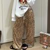 Pantalones de pijama holgados de terciopelo de isla de alta gama con estampado de leopardo para mujer, otoño e invierno, engrosados, cálidos, casuales, para casa, doble bolsillo
