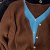 Cárdigan de punto de dos piezas con contraste de color falso, prenda superior de otoño, estilo coreano, versátil, con cuello en V, abrigo de suéter de alta gama para mujer