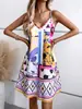 Vestido de Verano 2025 Amazon Wish Estilo Europeo y Americano Transfronterizo con Tirantes Finos, Cuello en V y Estampado Geométrico, Estilo de Vacaciones Más Vendido