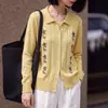 Suéter de Tricô com Gola Polo Bordada Vazada, Versátil para Outono e Inverno, Estilo Old Money, Elegante Top Simples Vintage de Lã Fina