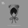 Orelhas de Urso Chapéu de Lã Tricotado Feminino Outono e Inverno Rosto Fofo Mostrando Proteção de Orelha Pequena Quente Estilo Coreano Versátil Cauda de Andorinha Urso