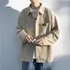 Camisa de veludo cotelê retrô americana masculina outono e inverno manga comprida solta duffian bonito elegante ins camisa casual jaqueta masculina