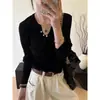Top de punto de manga larga con cuello en V OEM, ropa de otoño para mujer, nuevo 2026 ajustado, top de punto adelgazante, camiseta básica para mujer