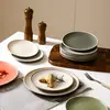 Platos de Cerámica para Restaurantes y Hoteles, Platos para Bistec Estilo Europeo, Platos para Pasta Estilo Occidental, Platos para Comedor Doméstico, Platos Hondos de Cerámica Rústica Estilo Japonés