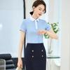 Camisa azul de manga curta para mulheres verão recepção formal vestimenta de negócios terno camisa com lapela elegante macacão para mulheres