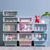 Caja de Almacenamiento de Plástico Iridiscente Grande con Tapa abatible Gabinete de Almacenamiento Modular Apilable Tapa Transparente Apertura en ángulo Estante Organizador de Juguetes