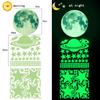 Pegatina de pared luminosa decorativa con borde cruzado, luna azul, rosa y planeta, estrellas fluorescentes y puntos para dormitorio infantil y sala de estar.