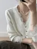 Malharia com Design Francês Malharia Feminina Estilo Gola V Cardigã de Renda Ajustado na Cintura com Top Fino 25 Novos Estilos