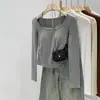 Camisola de cuello halter con copas, Camisa base en capas para mujer, Nuevo estilo Otoño/Invierno 2025, Top corto de diseño puramente deseable