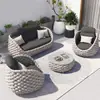 Sofá de Ocio para Exteriores Nórdico, Impermeable y Resistente al Sol, Tejido de Ratán, Juego de Sofá de Gama Alta para Patio de Villa de Alojamiento Rural con Mesa y Sillas