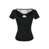 Camiseta Curta com Manga Curta, Patchwork de Renda sem Costas Vazadas e Recortes, Estilo Puro Desejo para Mulheres, Estilo Americano, Verão, Slim Fit, Versátil, Top com Ombro Normal