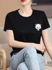 Panda dos desenhos animados hot stamping pescoço redondo algodão mercerizado Novo plus size meia manga emagrecendo 24 primavera e verão nova camiseta feminina de manga curta