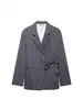 Comercio Exterior Europeo y Americano Transfronterizo Conjunto de Blazer con Cinturón de Lazo y Rayas Verticales Grises + Pantalones de Pierna Ancha para Mujer Moda Otoño Elegante