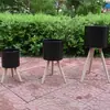 Maceta de Cesta de Bambú Planta de Sala de Estar Cesta de Flores Decoración Redondo Bambú Balcón Trípode Tejido Flor Grande Estilo Pastoral