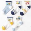 Calcetines de malla transpirables para niños, venta al por mayor, primavera y verano, nuevos calcetines antibolitas con estampado de dibujos animados de la serie de coches de ingeniería para niños y niñas