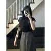Nuevo Conjunto Temperamento Ajustado Perezoso Manga Corta Verano Dos Piezas Pierna Ancha Simple Cubre-carne Pantalones Largos