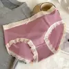 Calcinhas sem costura de renda jacquard para mulheres, fundo 100% algodão, cintura média, sexy, respirável, secagem rápida, calcinhas tipo triângulo para jovens, atacado