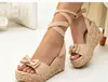 Sandalias de cuña de paja para mujer, estilo bohemio de verano, sandalias romanas de tira para mujer, talla grande