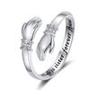 Europa y Estados Unidos amor creativo abrazo manos anillo de diamantes anillo abierto ajustable con letras para mujer regalo de corazón cálido