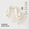 Macacão infantil de manga comprida para primavera e outono, conjunto de duas peças unissex para bebê para casa, pijama de algodão macio, macacão elástico