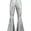 Pantalones acampanados de cintura alta para mujer, estilo europeo y americano, con estampado de serpiente en relieve dorado, brillo metálico, corte ajustado y adecuados para actuaciones en escenario.