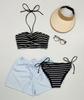 Traje de Banho Listrado Retro Coreano Novo Transfronteiriço Feminino com Decote Halter Nicho Bikini para Fonte Termal Moda Praia de Férias Fábrica de Origem