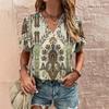 Camiseta Feminina Vintage Decote V Verão Manga Curta Camiseta Casual Harajuku Listrada Estampada Top Feminino