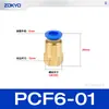 Conector Pneumático Rápido de Latão Azul para Traqueia PCF6-01 Rosca Interna Passante 10-04 Fio Interno Cotovelo PLF8-02