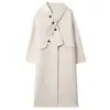 Estilo Hepburn retrô versão coreana novo casaco de cashmere dupla face outono e inverno casaco longo de lã lapela cachecol fitas