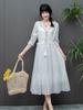 Vestido Branco de Verão Novo, Temperamento Gentil, Saia Acinturada, Vestido com Aplicações de Renda, Vestido Artístico