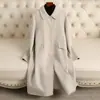 Casaco de lã dupla face feminino, comprimento médio, nova coleção outono/inverno 2026, corte solto, estilo elegante, de abotoamento simples, decote quadrado, peça de outer wear em mistura de lã