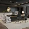 Escritorio de Madera Maciza Minimalista Italiano Negro para Jefe con Mesa de Té Integrada Escritorio de Presidente de Gama Alta Lujo Ligero Moderno